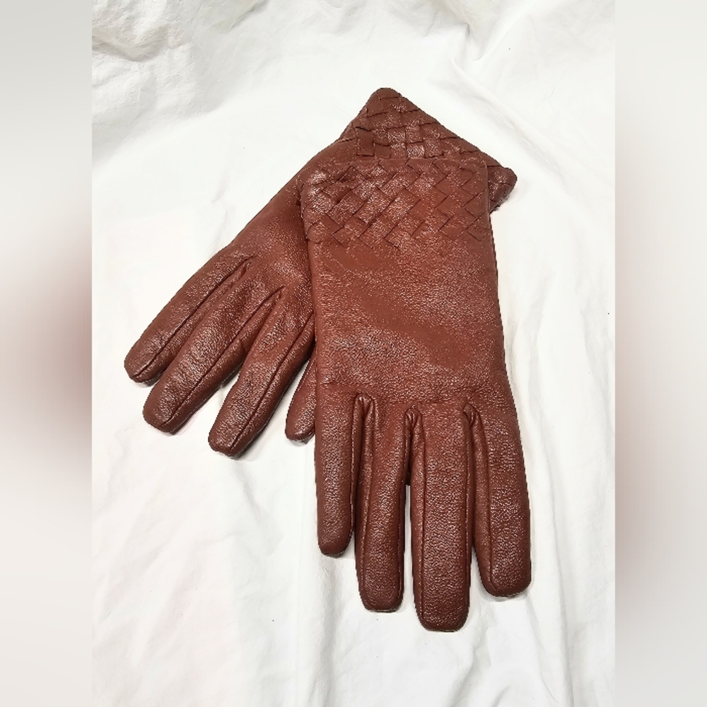 Vintage Leather Gloves Brown Lined Soft Warm Sz S / M
